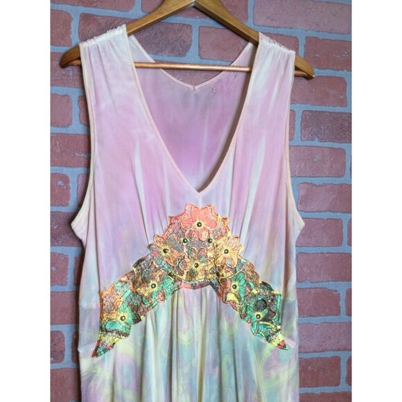 Boho Fairy pastel Maxi Dress Floral Accents Asymmetrical Flowy Hem Size XL - Picture 2 of 12